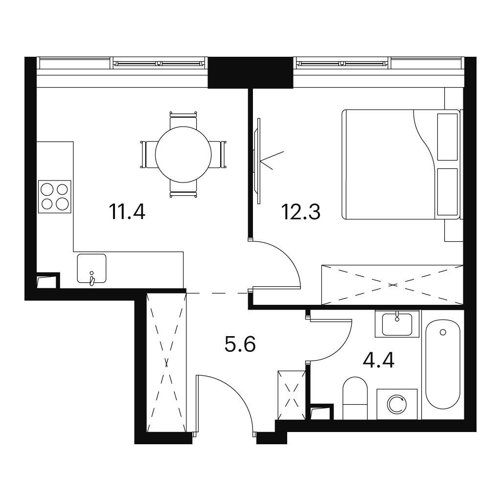 1 комн. квартира, 33.7 м², 21 этаж 