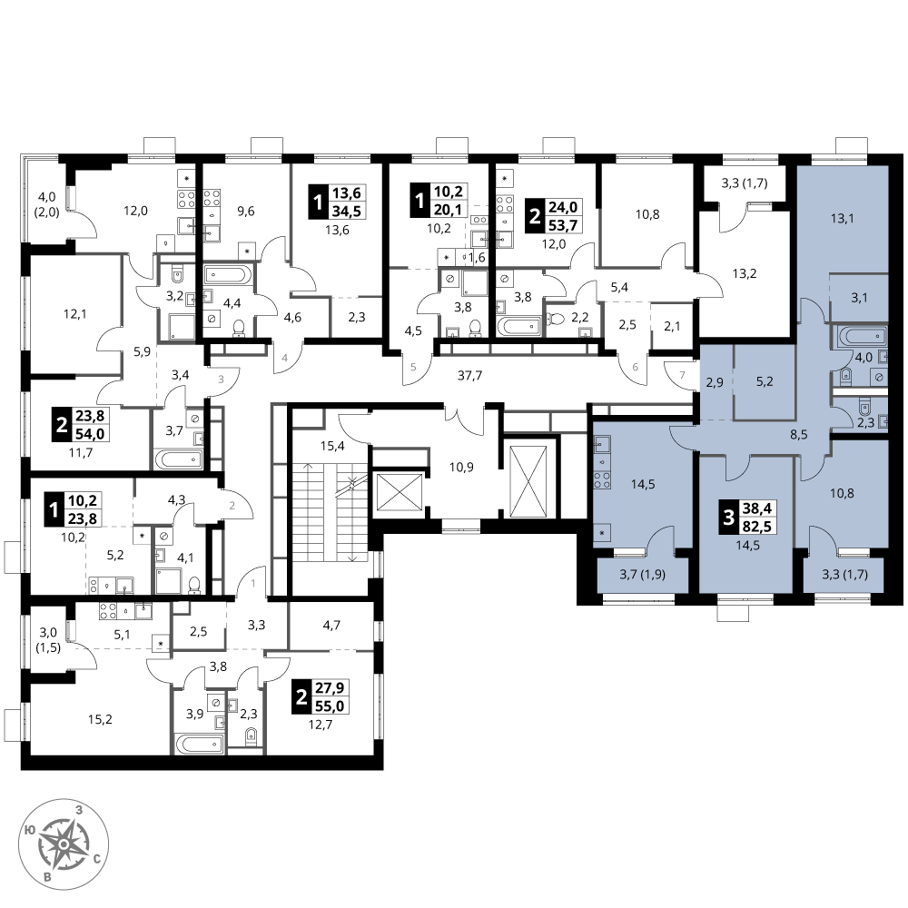 3 комн. квартира, 82.5 м², 2 этаж 