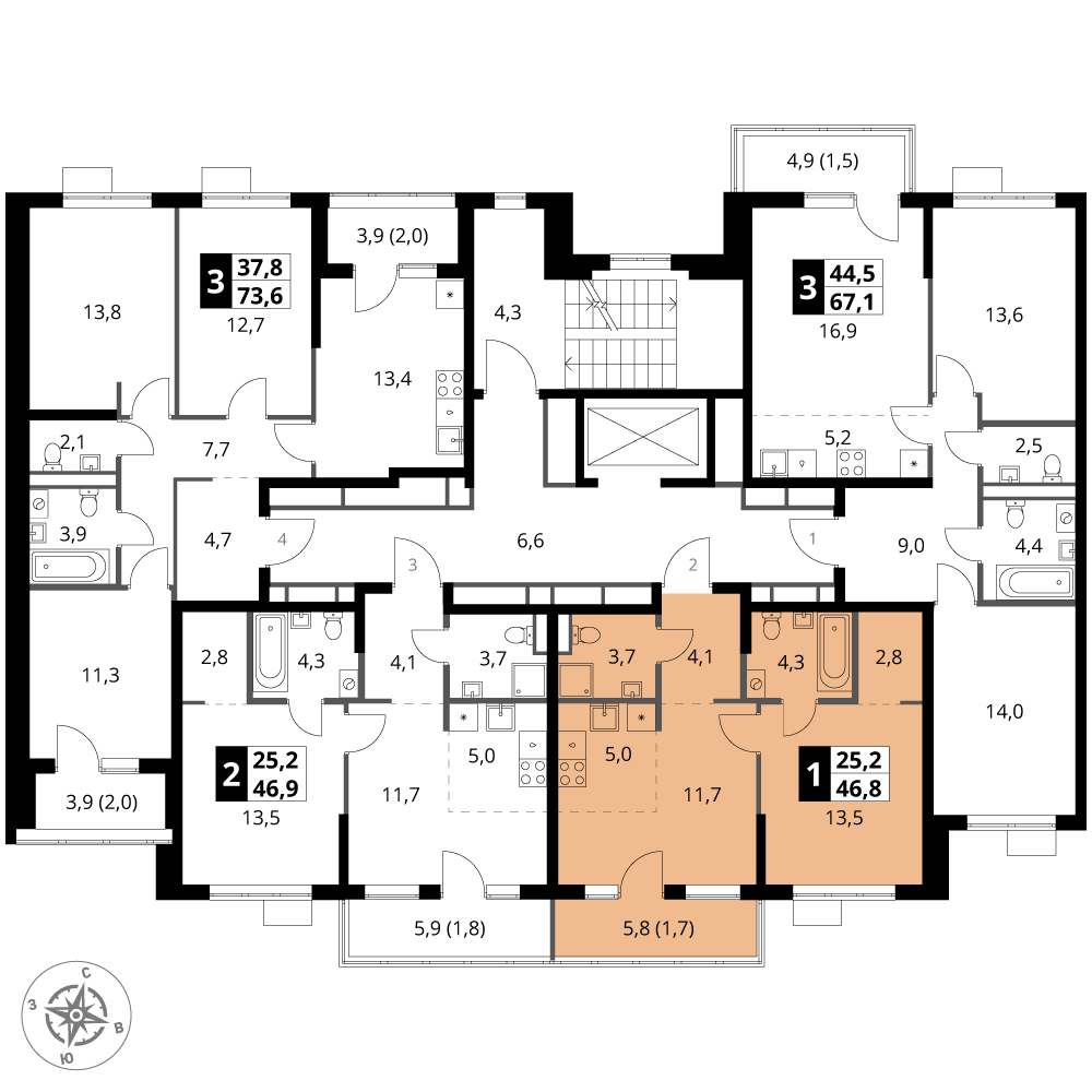 2 комн. квартира, 46.8 м², 5 этаж 