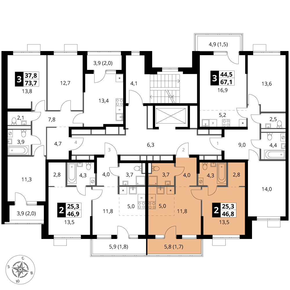 2 комн. квартира, 46.8 м², 8 этаж 