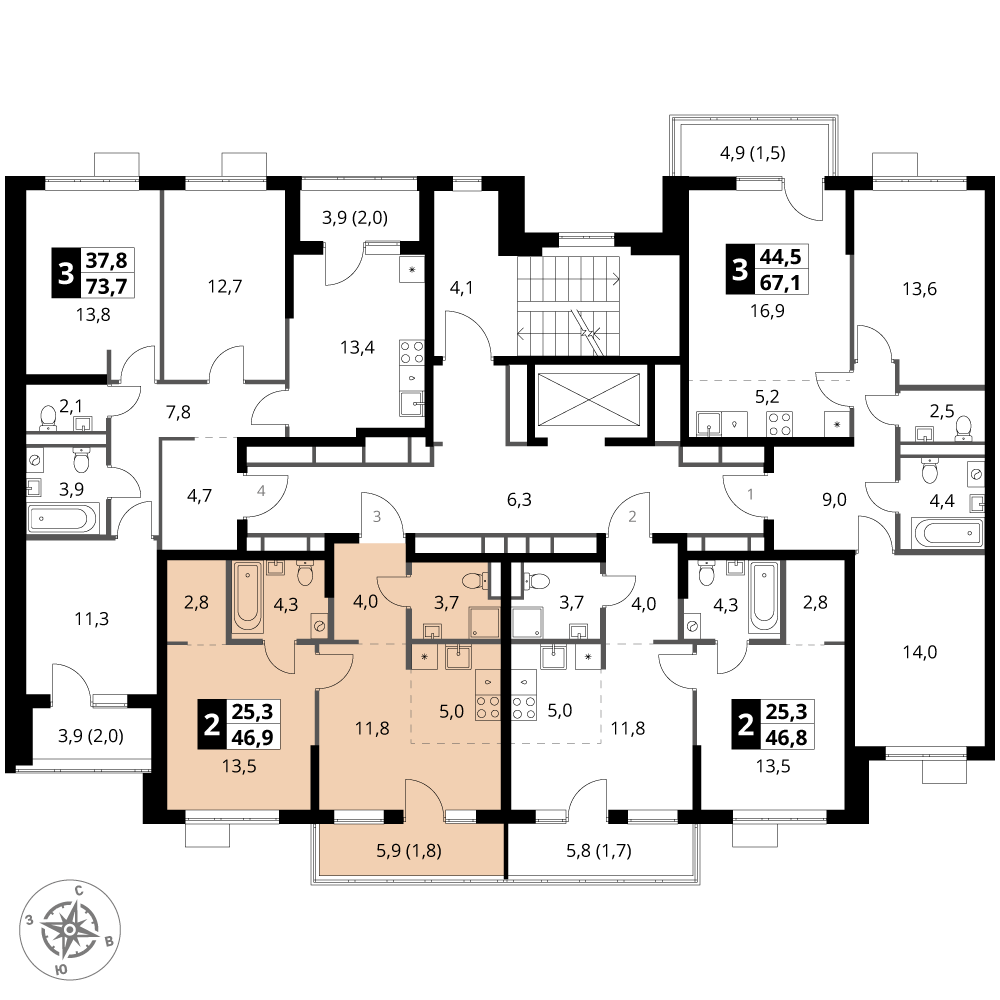 2 комн. квартира, 46.9 м², 8 этаж 