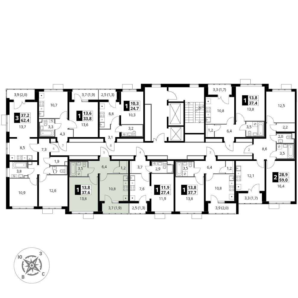 1 комн. квартира, 37.6 м², 6 этаж 