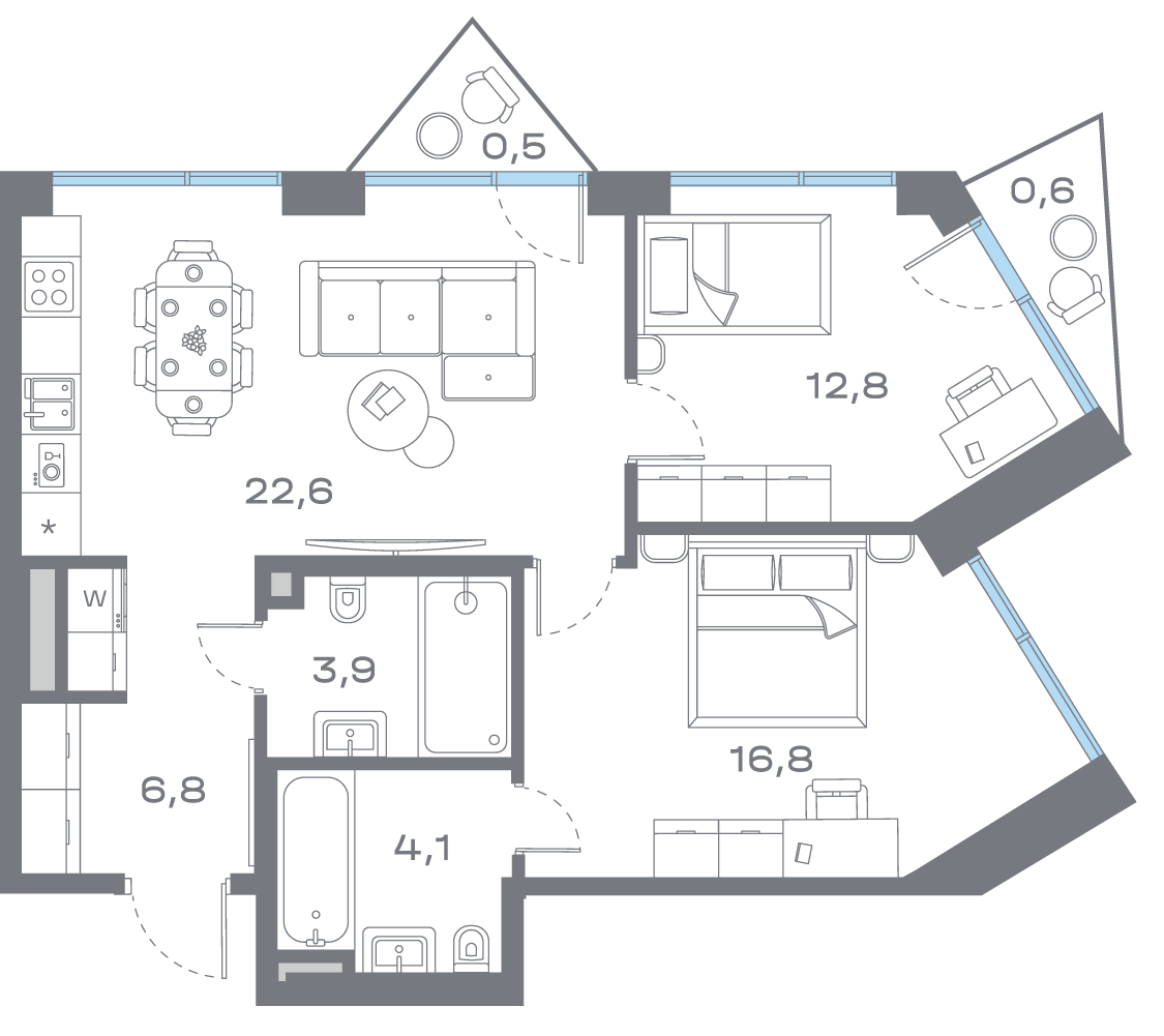 2 комн. квартира, 68.1 м², 8 этаж 