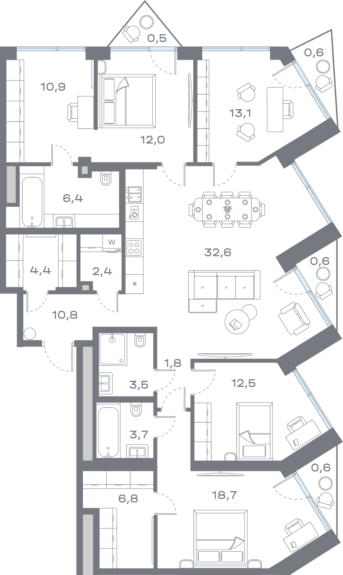 4 комн. квартира, 141.8 м², 24 этаж 