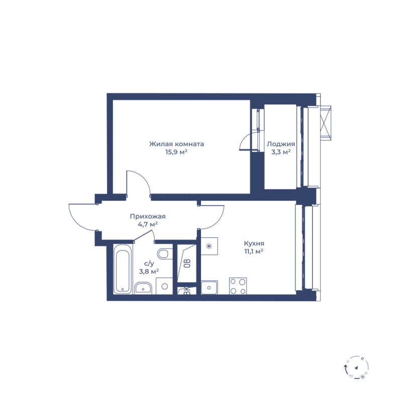 1 комн. квартира, 37.2 м², 5 этаж 