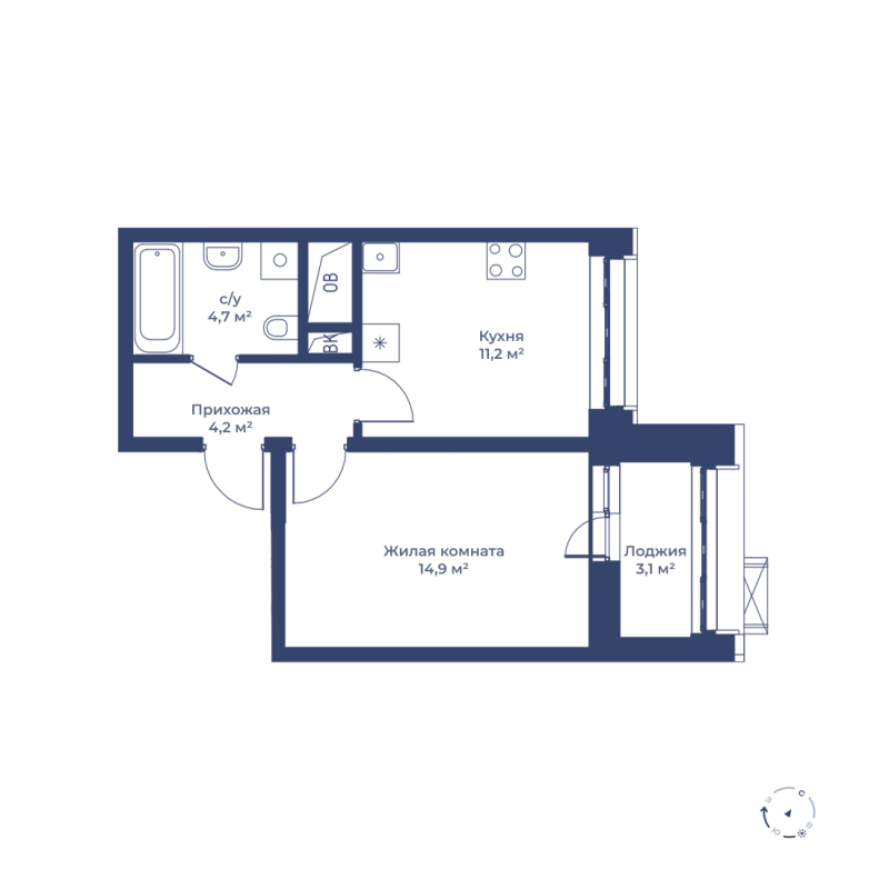 1 комн. квартира, 36.6 м², 10 этаж 