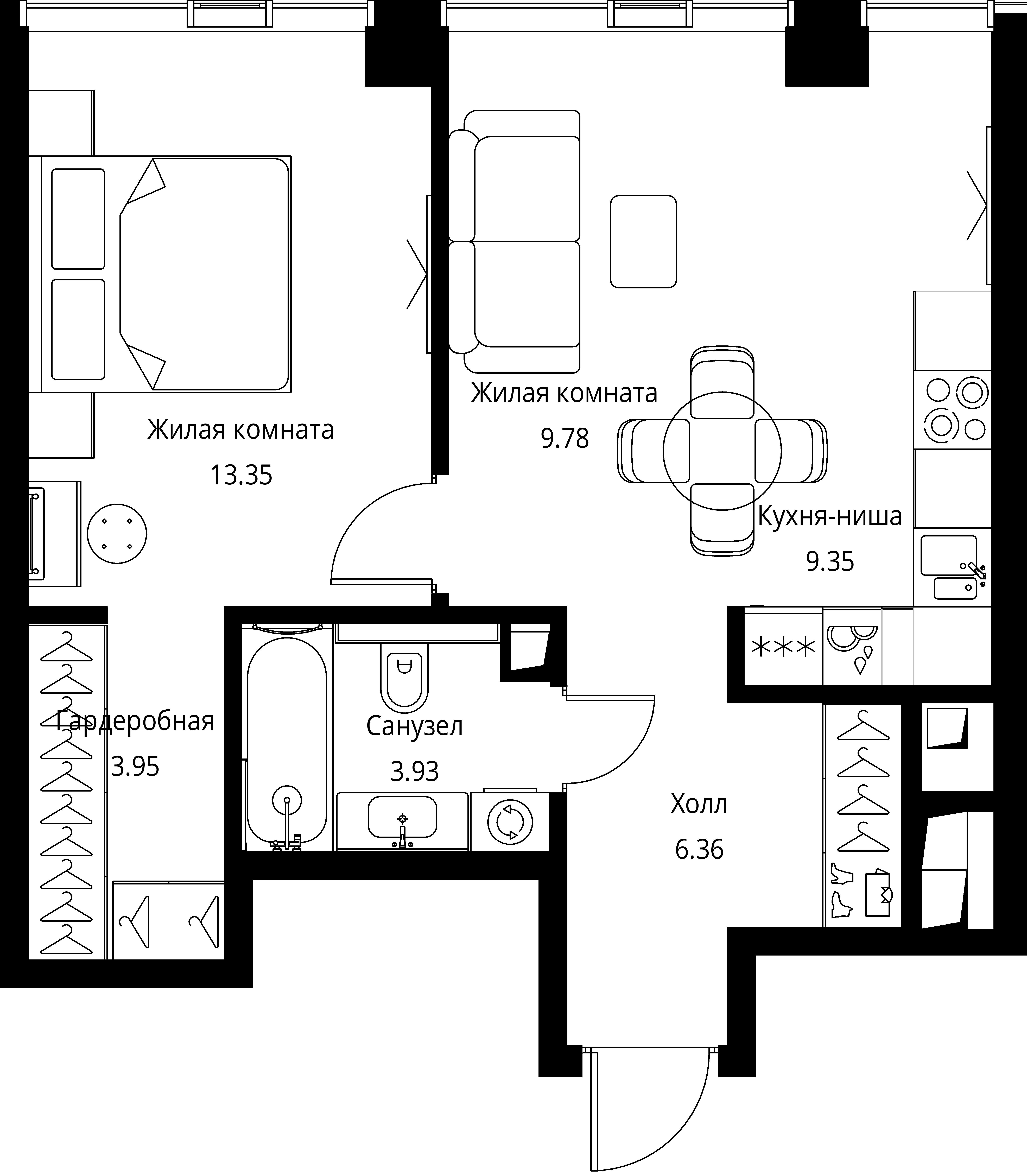 1 комн. квартира, 46.7 м², 21 этаж 