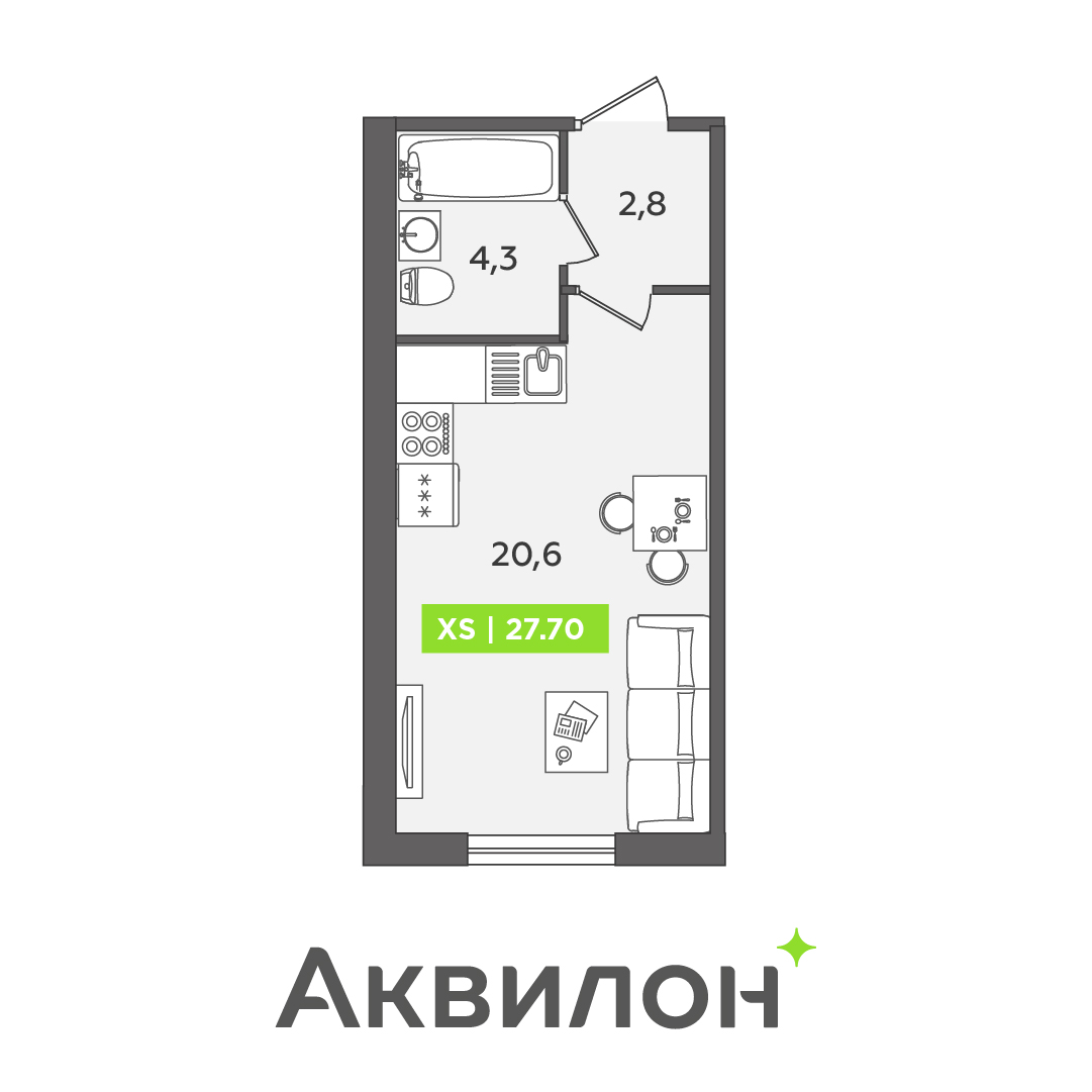 студия, 27.7 м², 2 этаж 