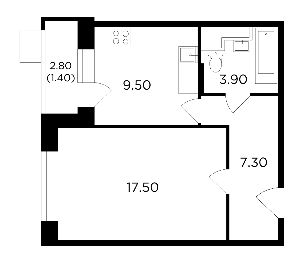 1 комн. квартира, 39.8 м², 11 этаж 