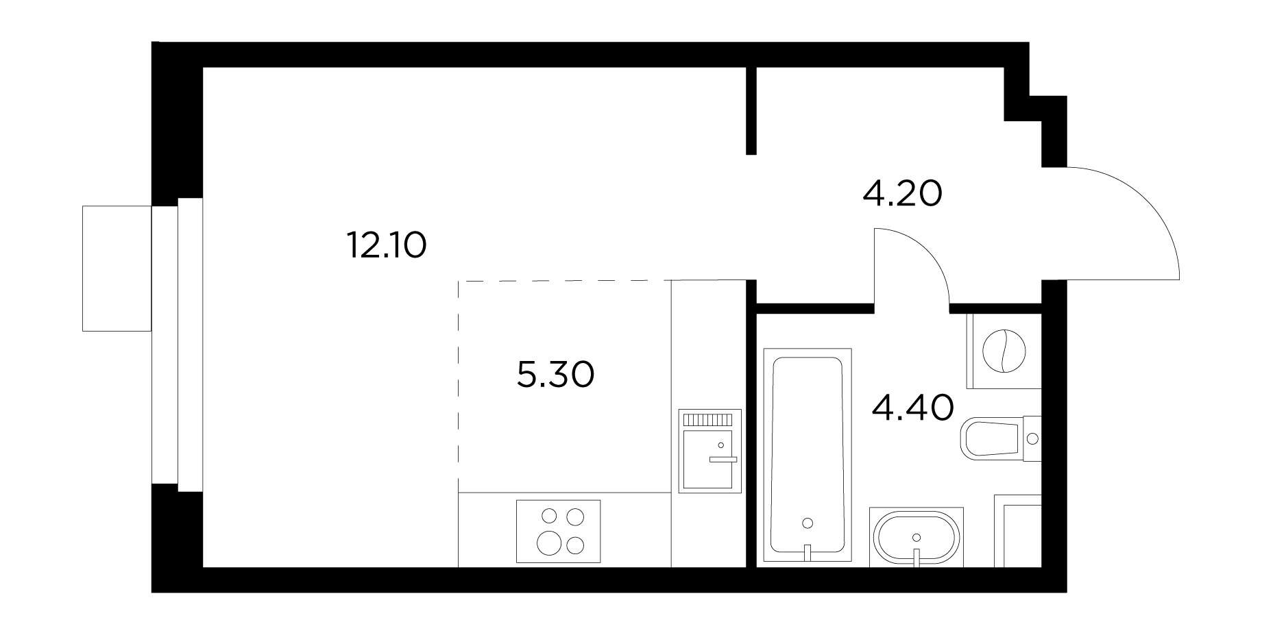 студия, 26 м², 4 этаж 