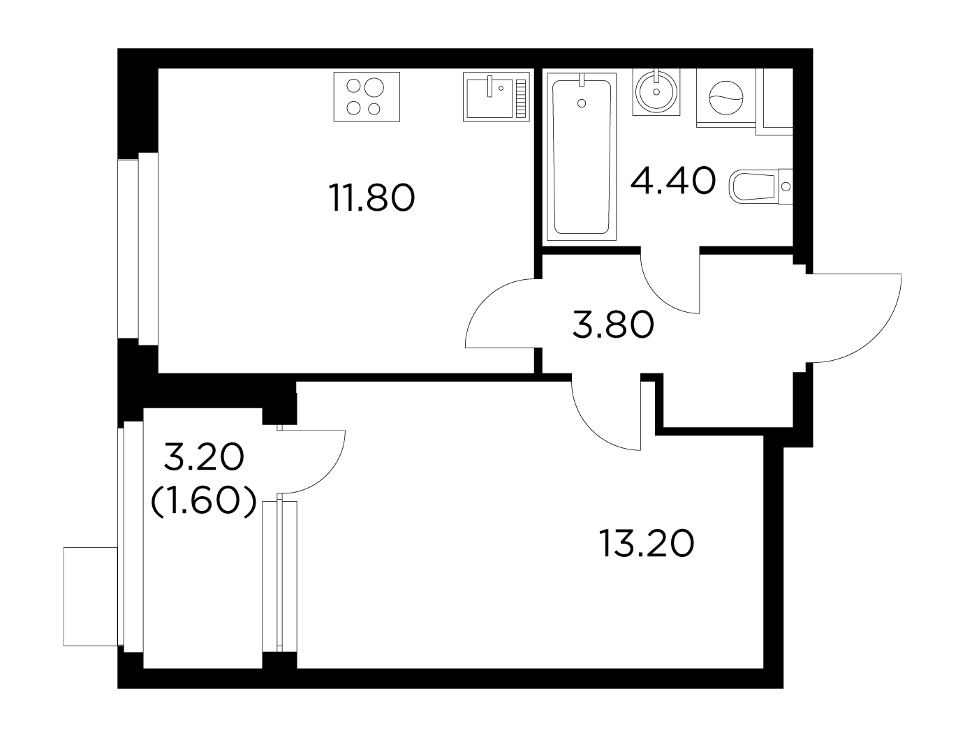 1 комн. квартира, 34.8 м², 13 этаж 
