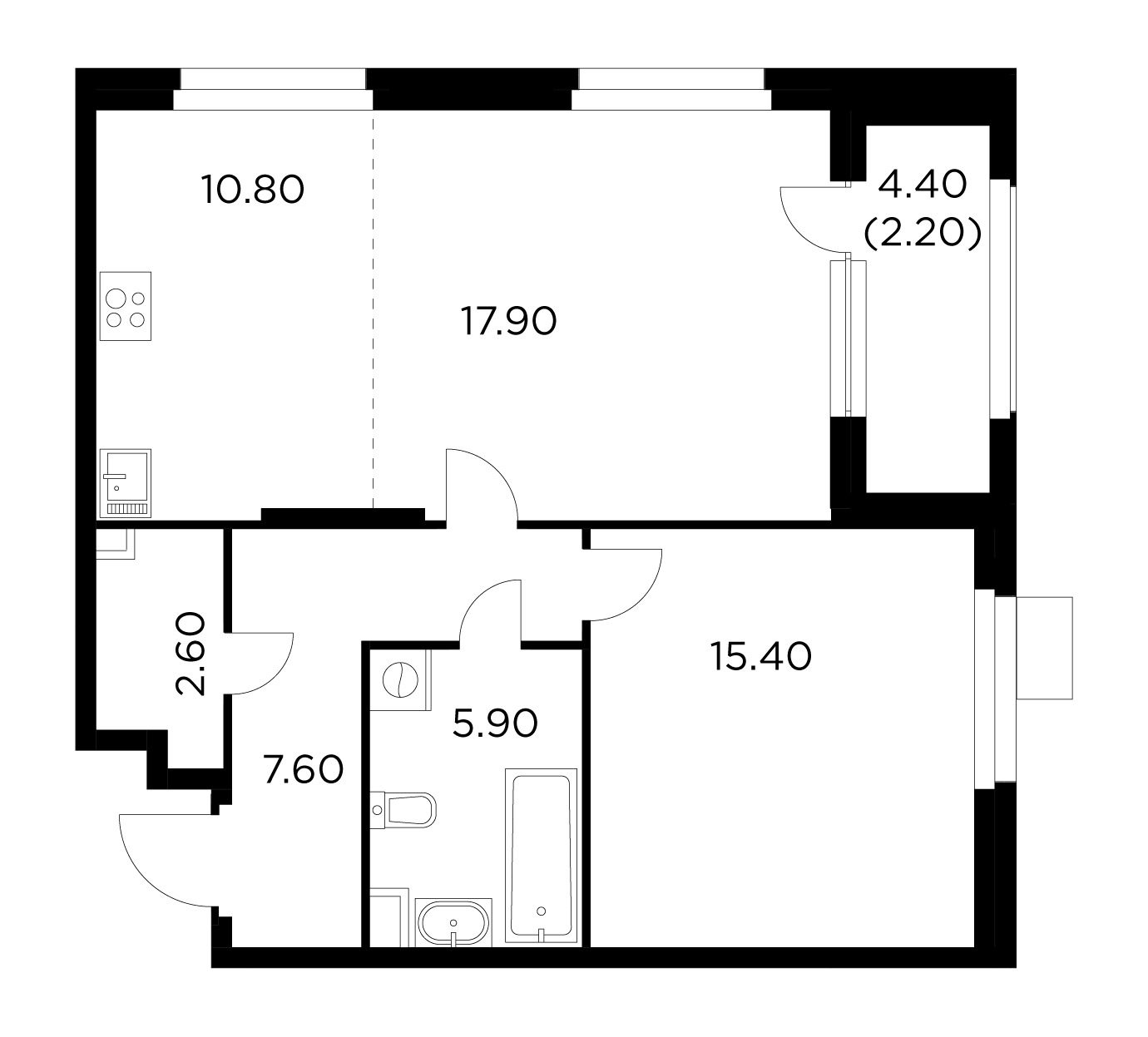 2 комн. квартира, 62.4 м², 12 этаж 