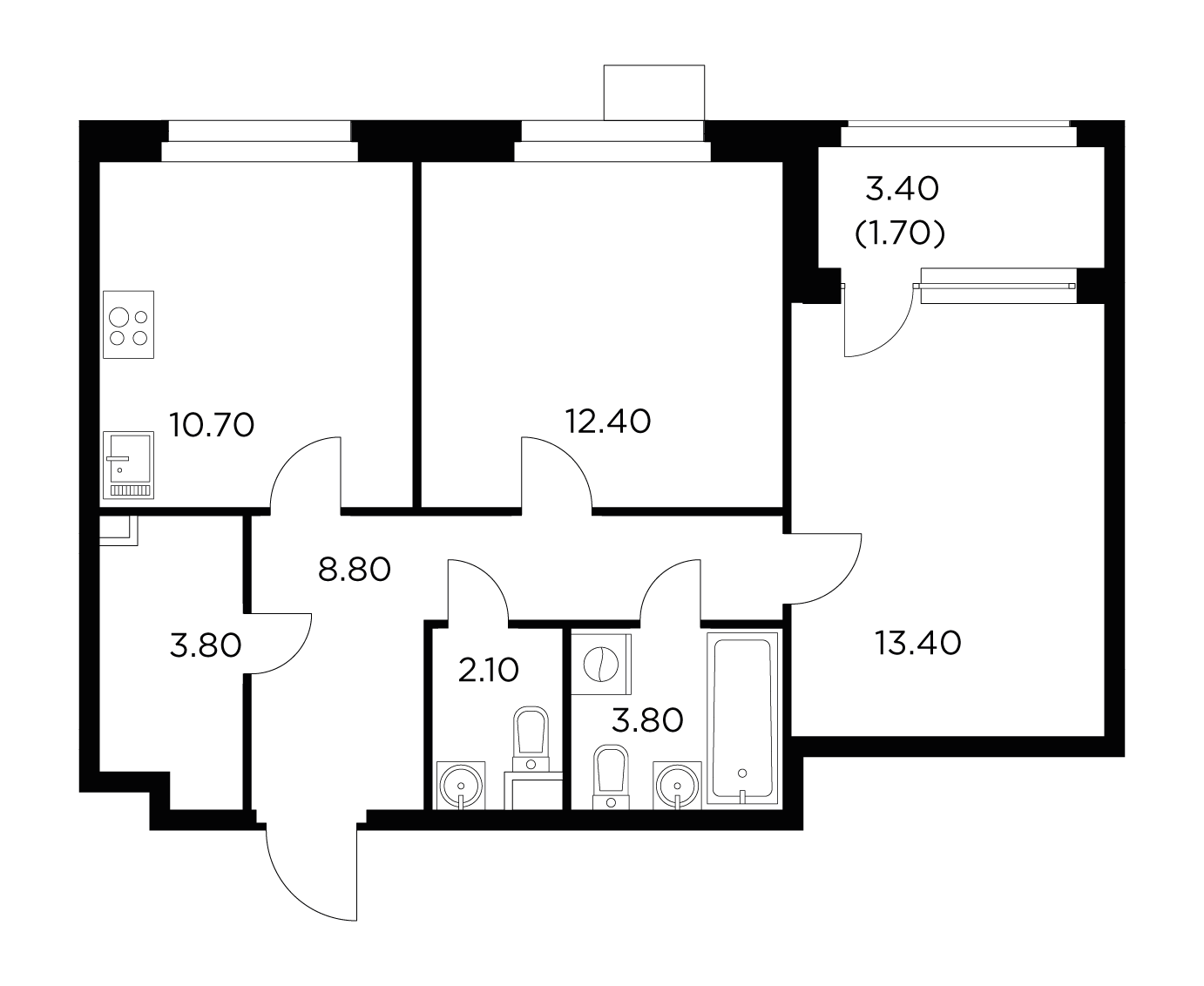2 комн. квартира, 56.7 м², 12 этаж 