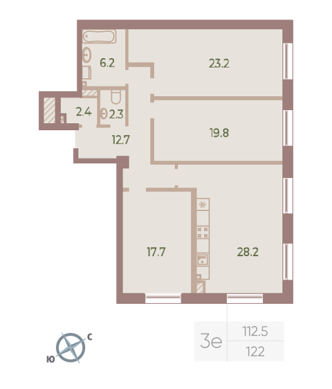 2 комн. квартира, 112.5 м², 6 этаж 