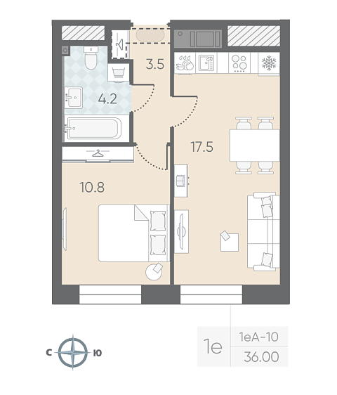 студия, 36 м², 8 этаж 
