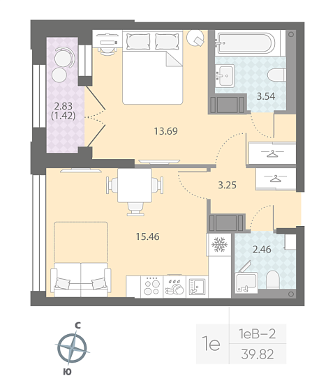 студия, 39.8 м², 12 этаж 