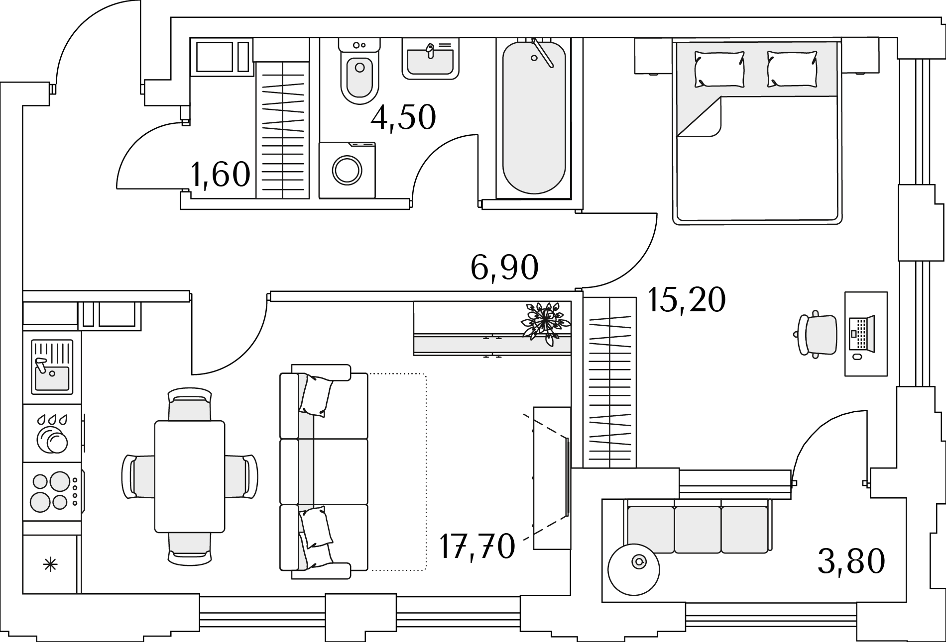 1 комн. квартира, 47.8 м², 4 этаж 
