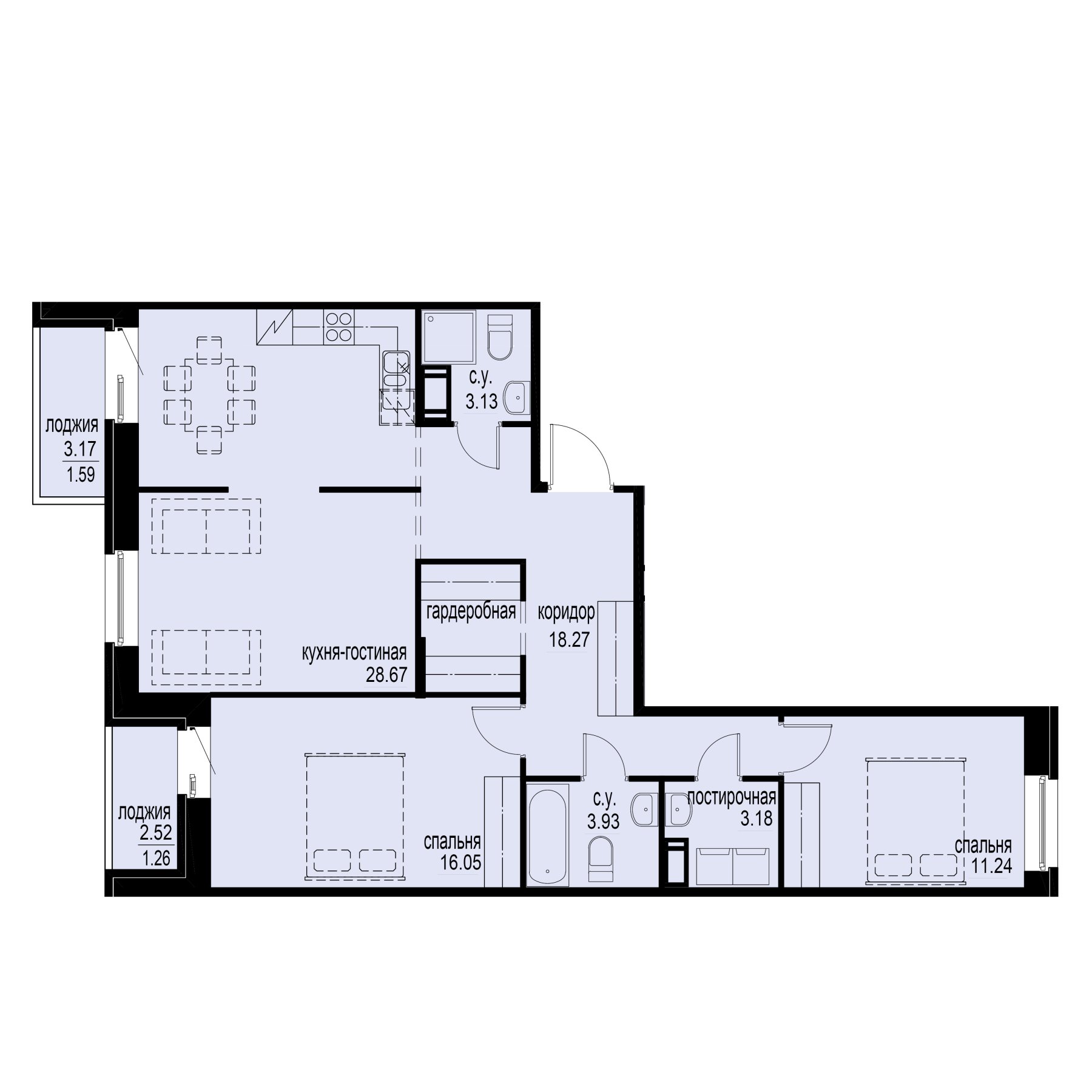 2 комн. квартира, 87.3 м², 5 этаж 