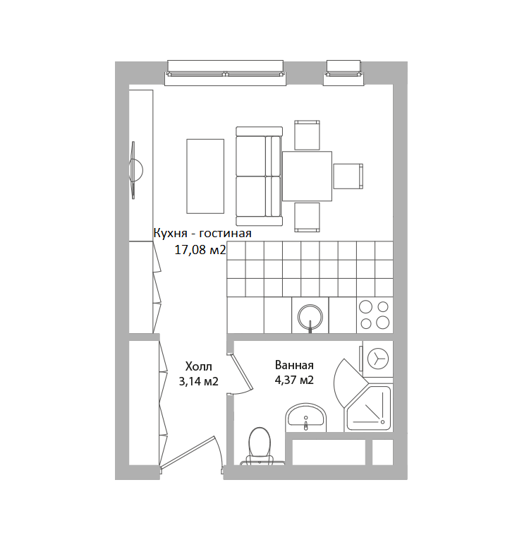 студия, 24.6 м², 4 этаж 