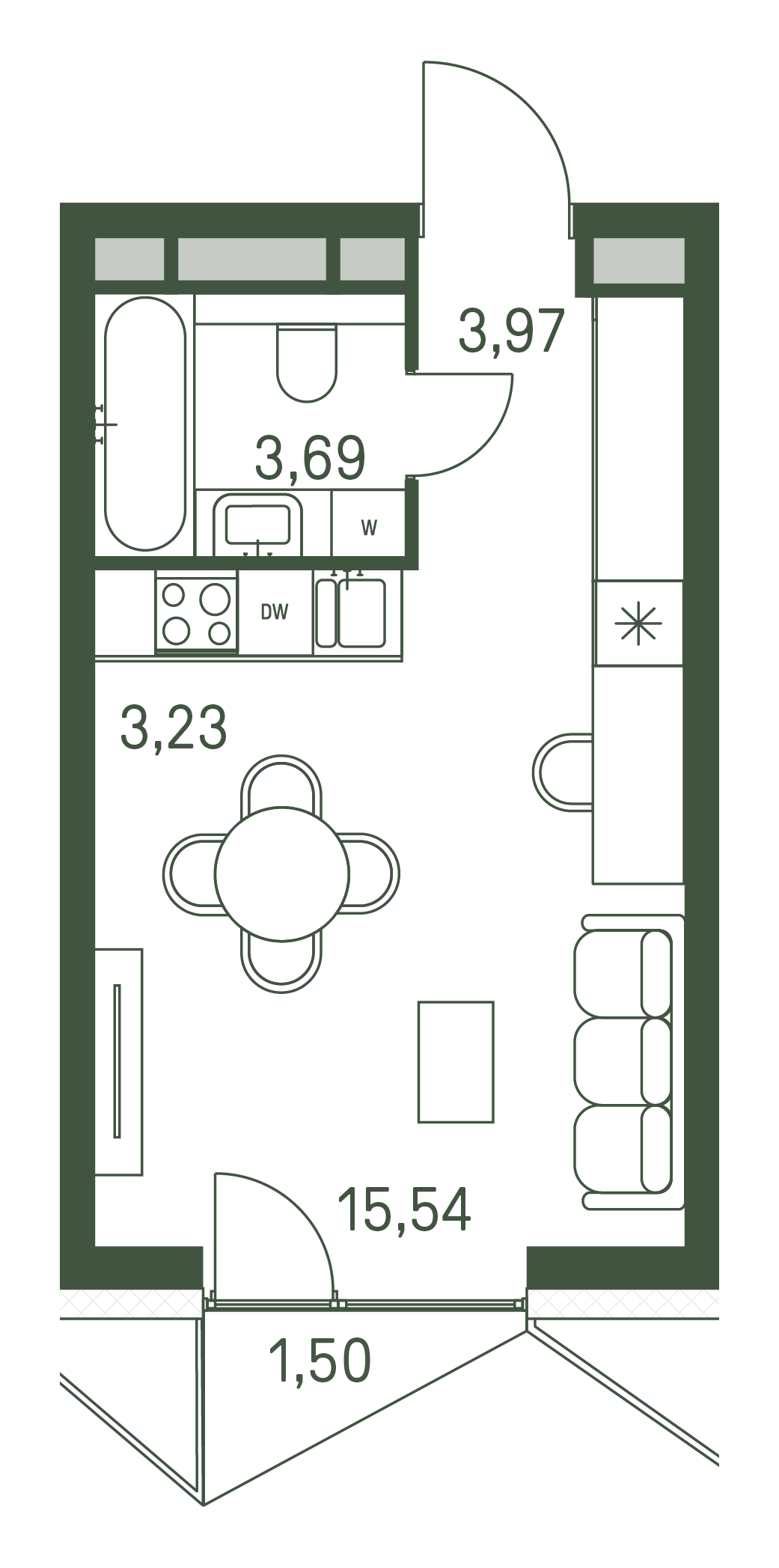 студия, 26.9 м², 17 этаж 