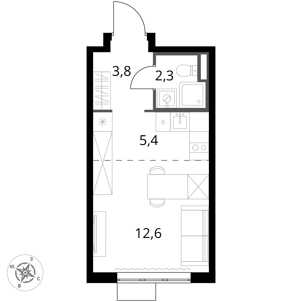 студия, 24.1 м², 8 этаж 