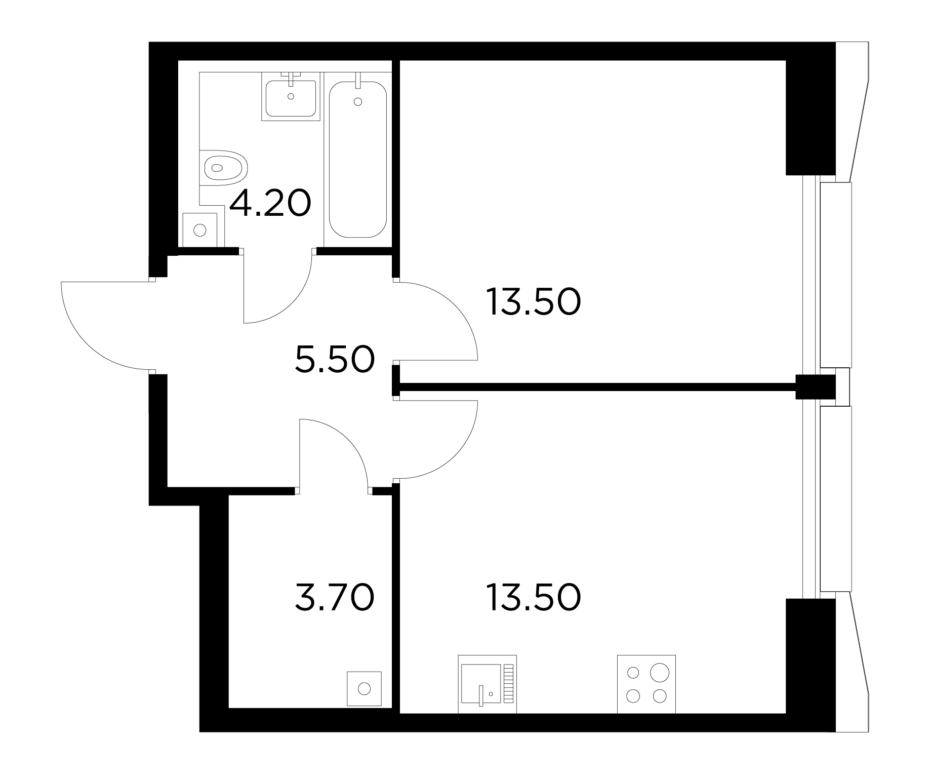 1 комн. квартира, 40.4 м², 12 этаж 