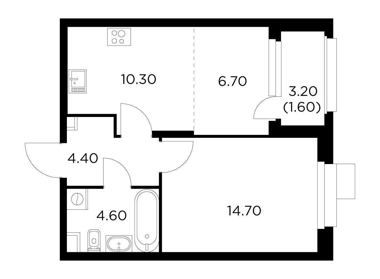 2 комн. квартира, 42.3 м², 10 этаж 