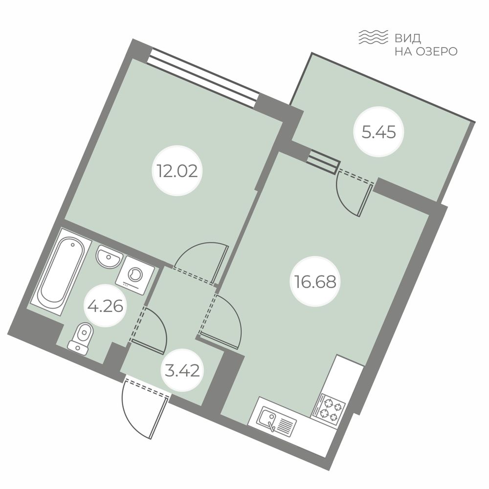 1 комн. квартира, 38 м², 4 этаж 