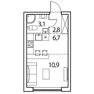 студия, 23.7 м², 17 этаж 