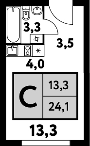 студия, 24.1 м², 21 этаж 