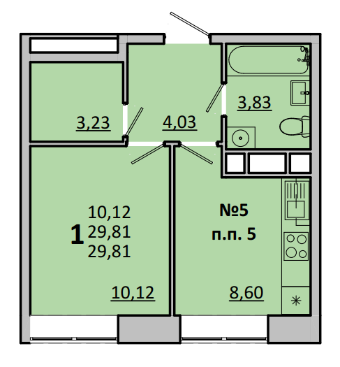 1 комн. квартира, 29.8 м², 13 этаж 