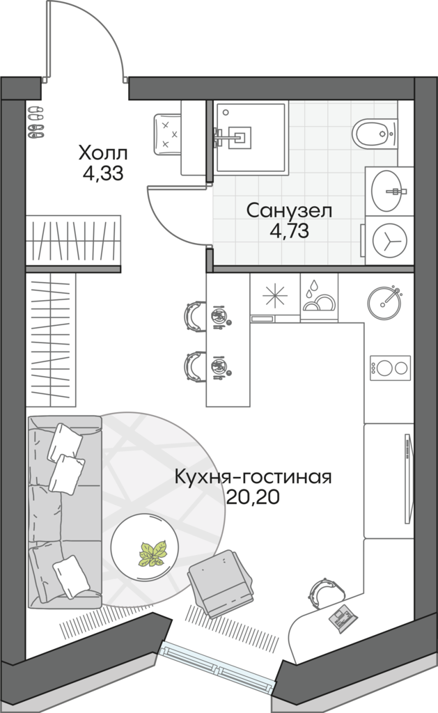 студия, 29.4 м², 2 этаж 