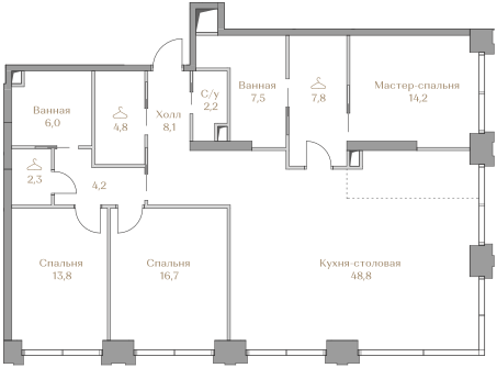 3 комн. квартира, 136.4 м², 5 этаж  (из 17)