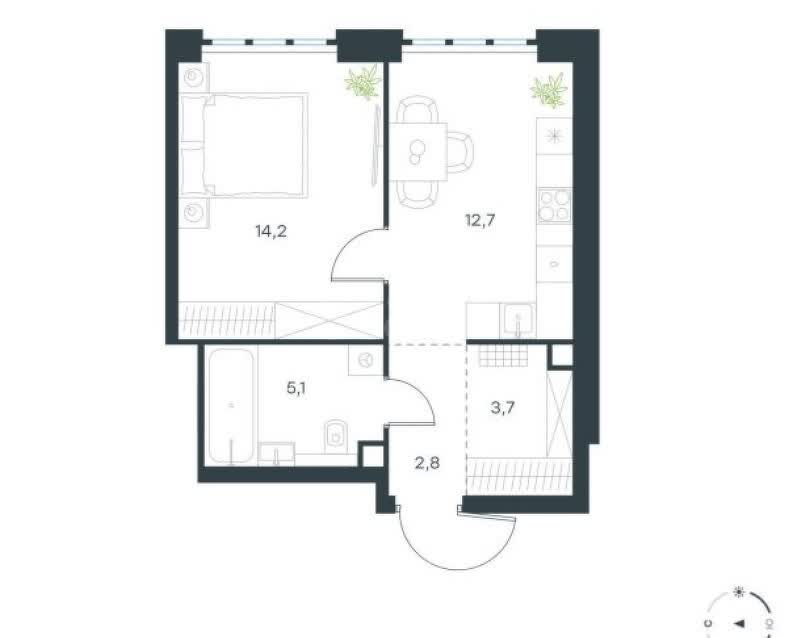 2 комн. квартира, 38.2 м², 10 этаж 