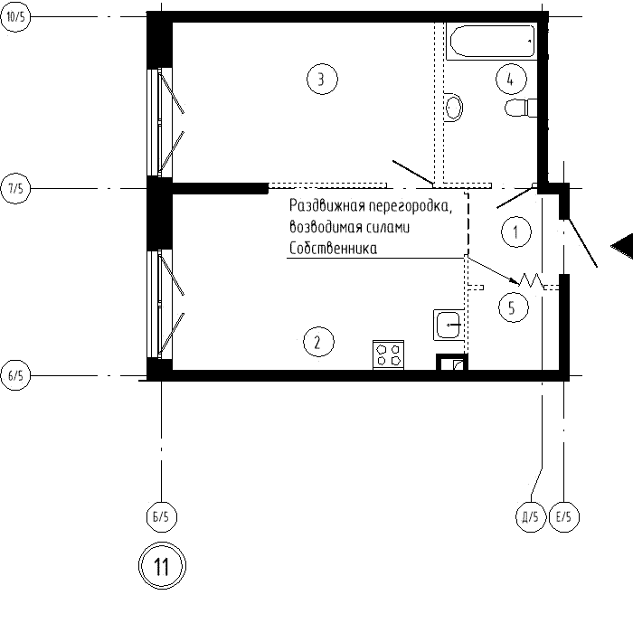 5 комн. квартира, 49.5 м², 2 этаж 